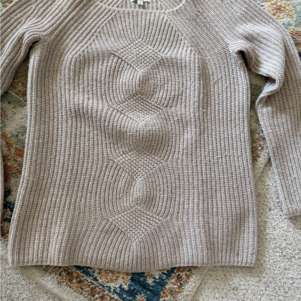 GAP Cream Cable-Front Crewneck Sweater
